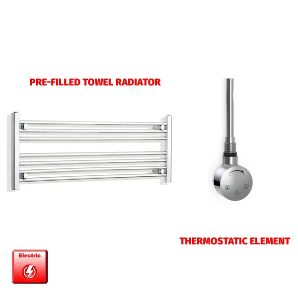 Thermostatic Element 1000 x 400 Flat Chrome Pre-Filled Electric Heated Towel Rail