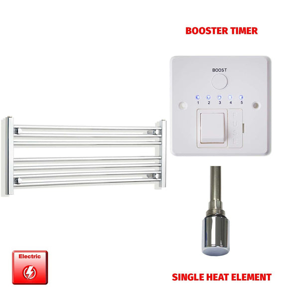 Single Heat Element + Booster Timer 1000 x 400 Flat Chrome Pre-Filled Electric Heated Towel Rail