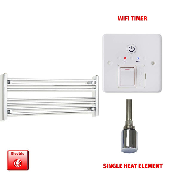 Single Heat Element + Wifi Timer 1000 x 400 Flat Chrome Pre-Filled Electric Heated Towel Rail