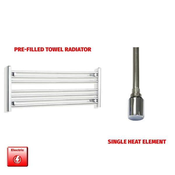 Single Heat Element 1000 x 400 Flat Chrome Pre-Filled Electric Heated Towel Rail