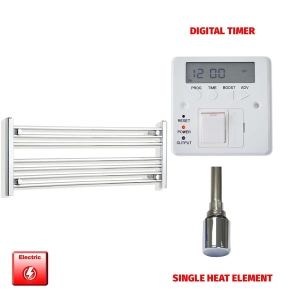 Single Heat Element + Digital Timer 1000 x 400 Flat Chrome Pre-Filled Electric Heated Towel Rail