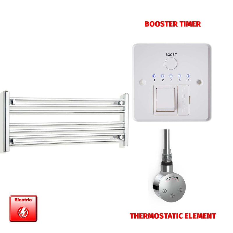 Thermostatic Element + Booster Timer 1000 x 400 Flat Chrome Pre-Filled Electric Heated Towel Rail