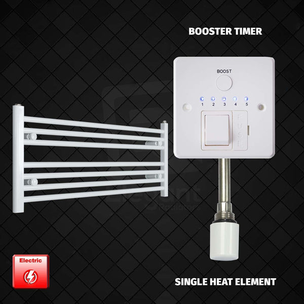 Single Heat Element + Booster Timer 1000 x 400 Flat White Pre-Filled Electric Heated Towel Rail