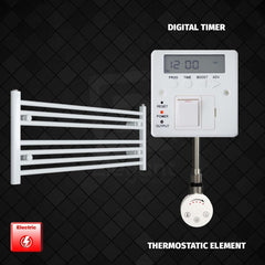 Thermostatic Element + Digital Timer 1000 x 400 Flat White Pre-Filled Electric Heated Towel Rail