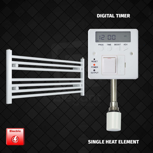 Single Heat Element + Digital Timer 1000 x 400 Flat White Pre-Filled Electric Heated Towel Rail