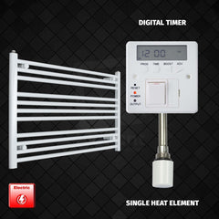 Single Heat Element + Digital Timer 1000 x 600 Flat White Pre-Filled Electric Heated Towel Rail