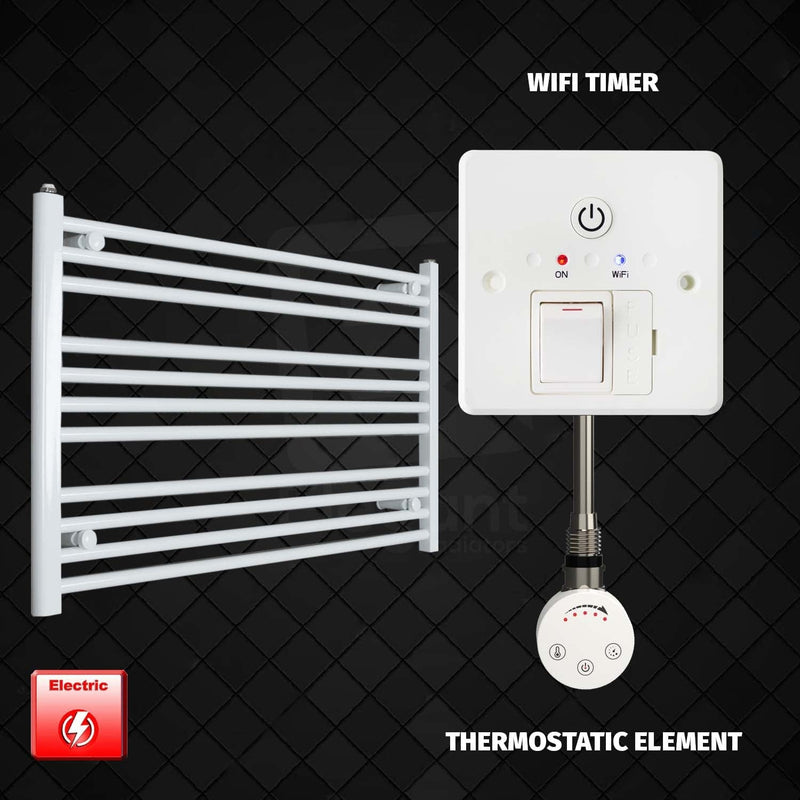 Thermostatic Element + Wifi Timer 1000 x 600 Flat White Pre-Filled Electric Heated Towel Rail