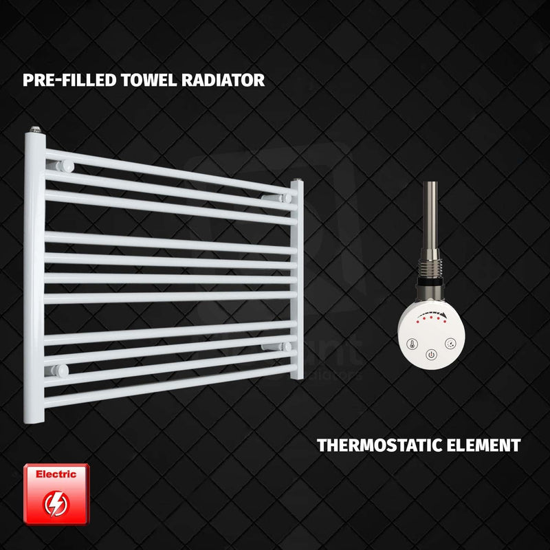 Thermostatic Element 1000 x 600 Flat White Pre-Filled Electric Heated Towel Rail