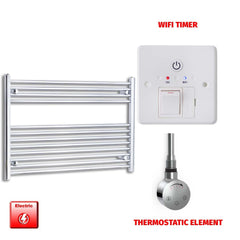 Thermostatic Element + Wifi Timer 1000 x 700 Flat Chrome Pre-Filled Electric Heated Towel Rail