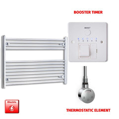 Thermostatic Element + Booster Timer 1000 x 700 Flat Chrome Pre-Filled Electric Heated Towel Rail