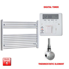 Thermostatic Element + Digital Timer 1000 x 700 Flat Chrome Pre-Filled Electric Heated Towel Rail