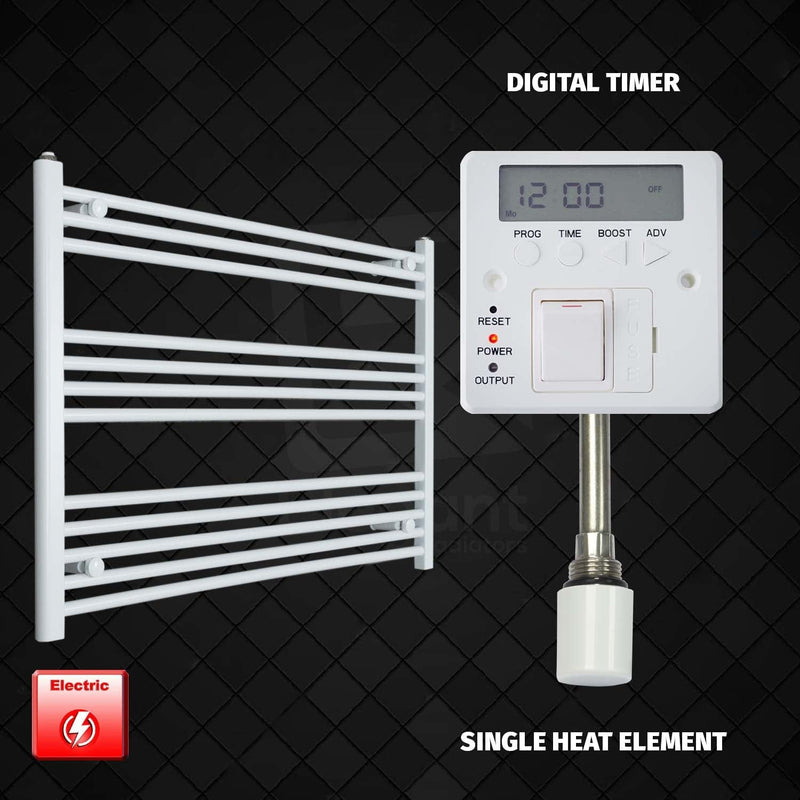 Single Heat Element + Digital Timer 1000 x 700 Flat White Pre-Filled Electric Heated Towel Rail