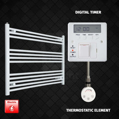 Thermostatic Element + Digital Timer 1000 x 700 Flat White Pre-Filled Electric Heated Towel Rail