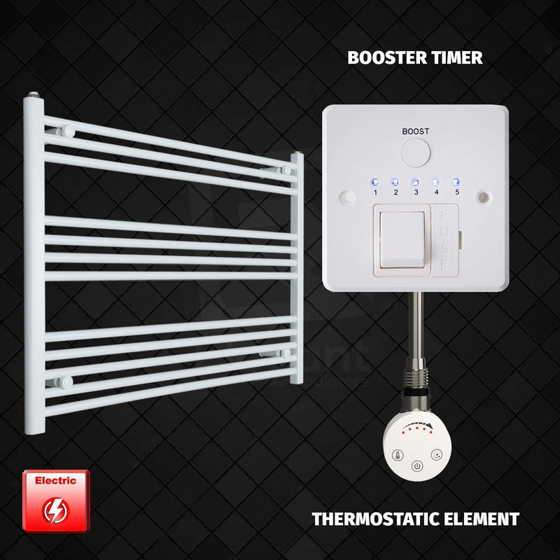 Thermostatic Element + Booster Timer 1000 x 700 Flat White Pre-Filled Electric Heated Towel Rail