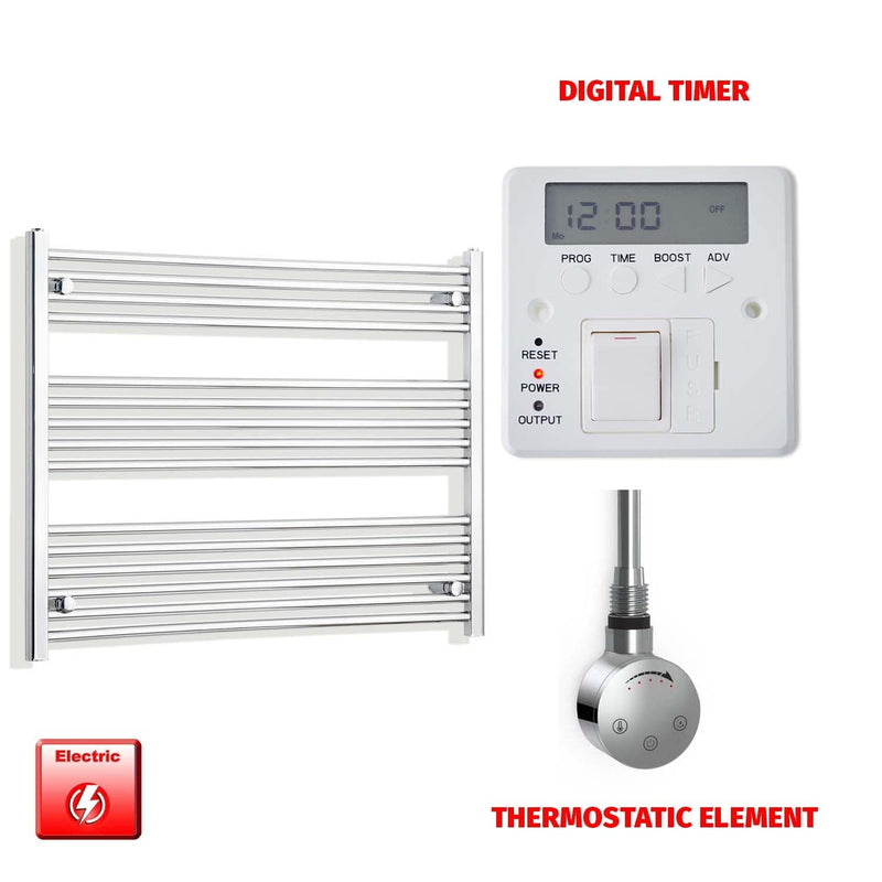 Thermostatic Element + Digital Timer 1000 x 800 Flat Chrome Pre-Filled Electric Heated Towel Rail
