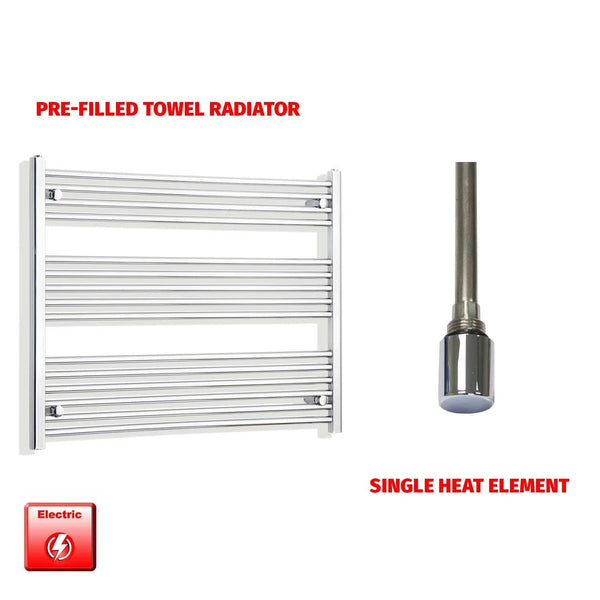 Single Heat Element 1000 x 800 Flat Chrome Pre-Filled Electric Heated Towel Rail