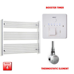 Thermostatic Element + Booster Timer 1000 x 800 Flat Chrome Pre-Filled Electric Heated Towel Rail
