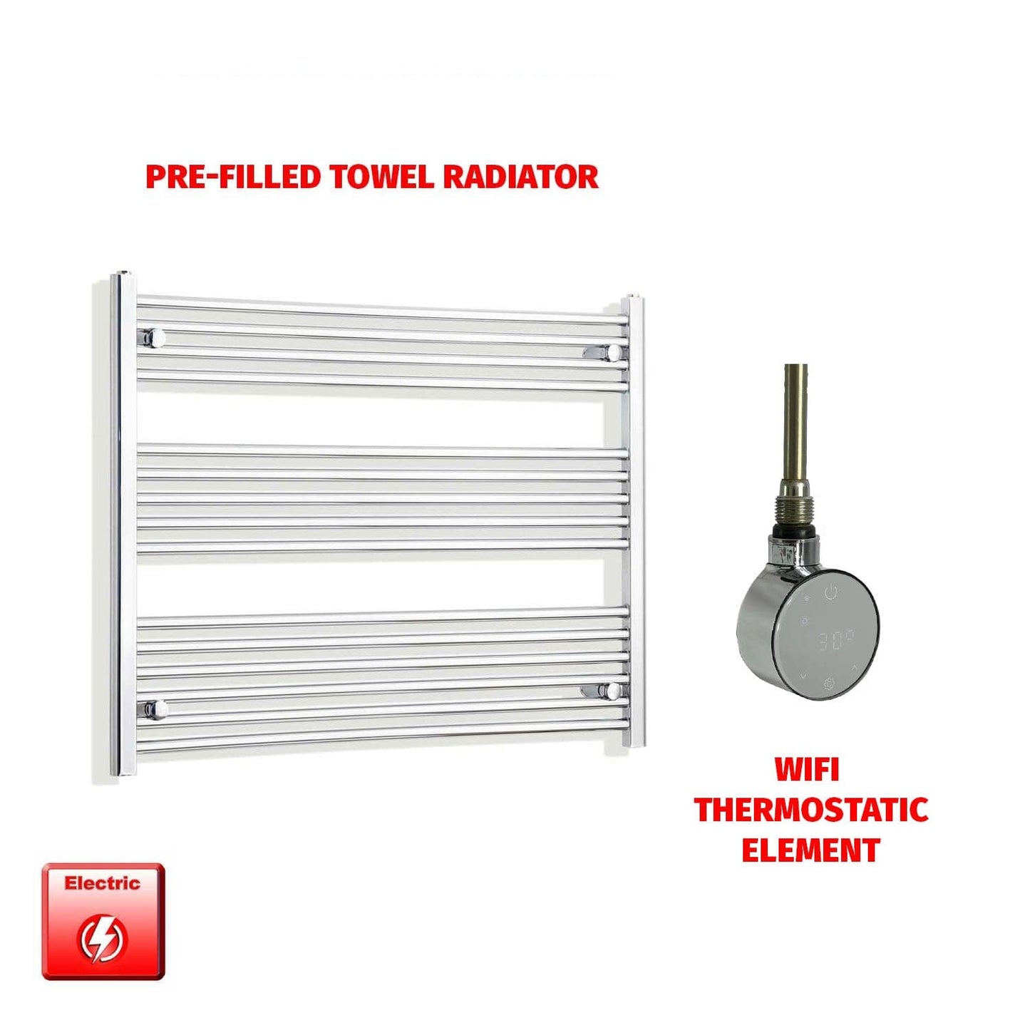 ER-Wifi Thermostatic 1000 x 800 Flat Chrome Pre-Filled Electric Heated Towel Rail