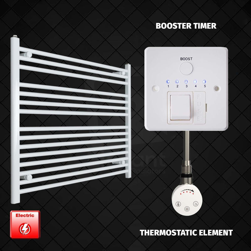 Thermostatic Element + Booster Timer 1000 x 800 Flat White Pre-Filled Electric Heated Towel Rail