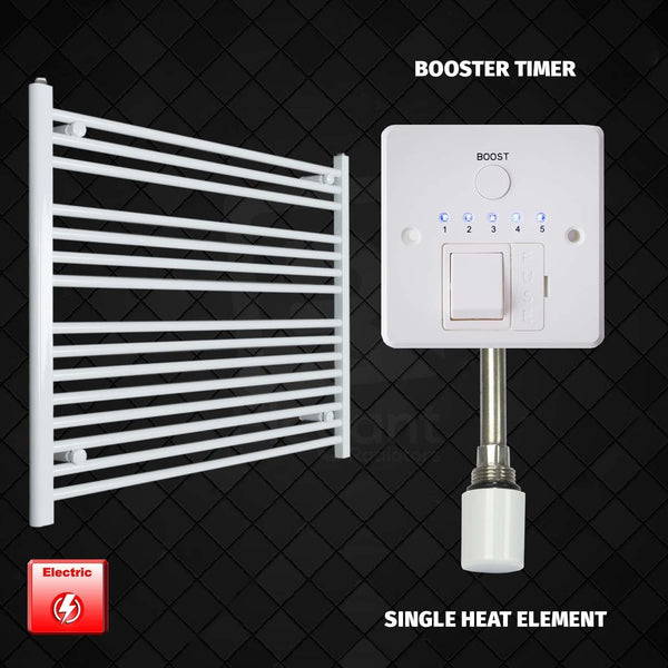 Single Heat Element + Booster Timer 1000 x 800 Flat White Pre-Filled Electric Heated Towel Rail
