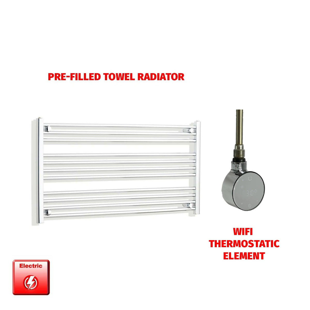 ER-Wifi Thermostatic 1100 x 600 Flat Chrome Pre-Filled Electric Heated Towel Rail