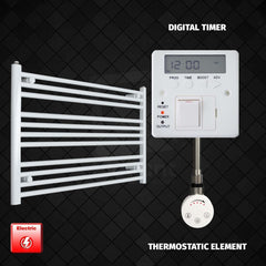 Thermostatic Element + Digital Timer 1200 x 600 Flat White Pre-Filled Electric Heated Towel Rail