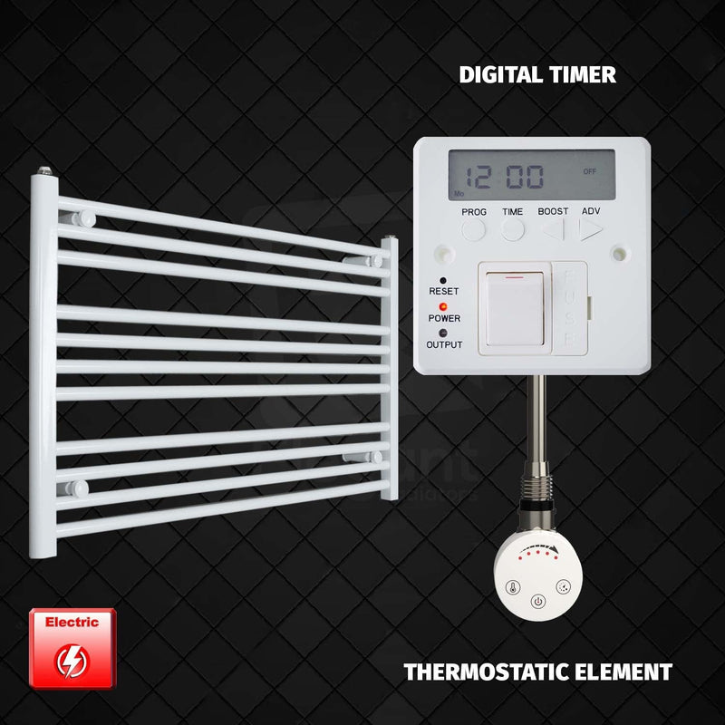 Thermostatic Element + Digital Timer 1200 x 600 Flat White Pre-Filled Electric Heated Towel Rail