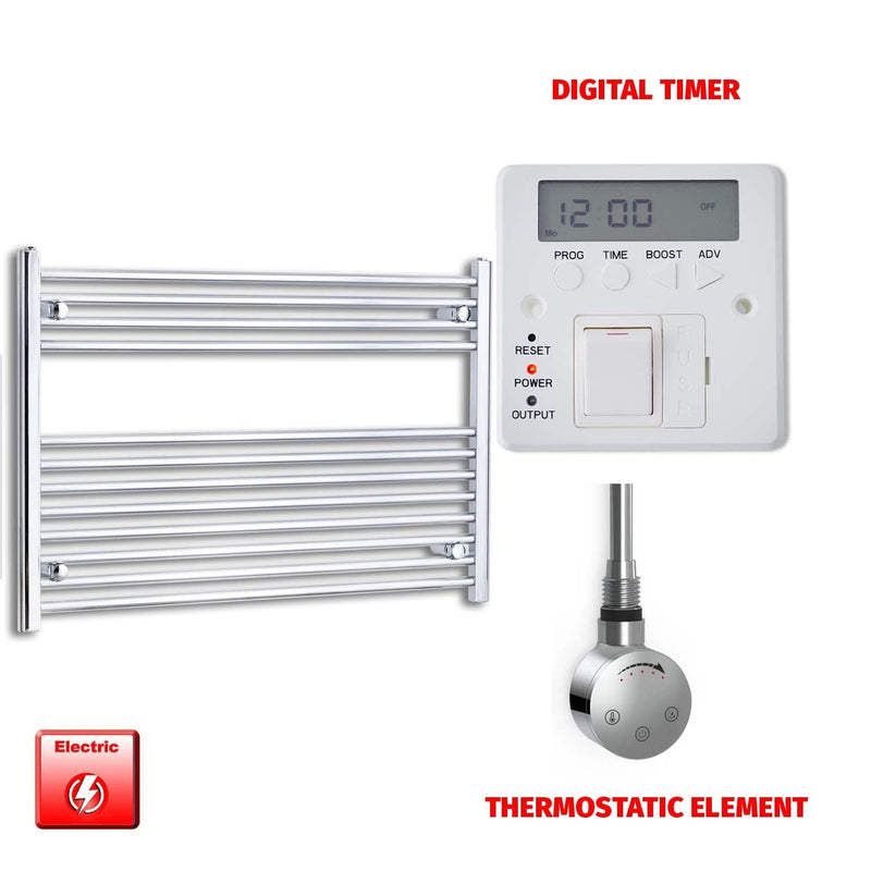 Thermostatic Element + Digital Timer 1200 x 700 Flat Chrome Pre-Filled Electric Heated Towel Rail