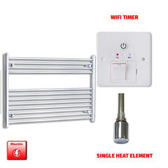 Single Heat Element + Wifi Timer 1200 x 700 Flat Chrome Pre-Filled Electric Heated Towel Rail
