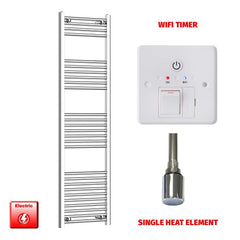 Flat / Single Heat Element + Wifi Timer 1600 x 400 Chrome Electric Heated Towel Rail Pre-Filled