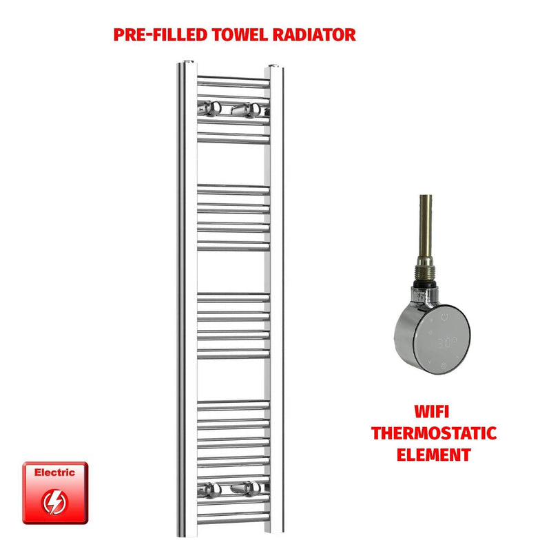 ER-Wifi Thermostatic 200 x 1000mm Flat Chrome Pre-Filled Electric Towel Radiator