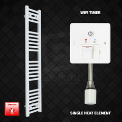Single Heat Element + Wifi Timer 200 x 1200 Flat White Pre-Filled Electric Towel Radiator