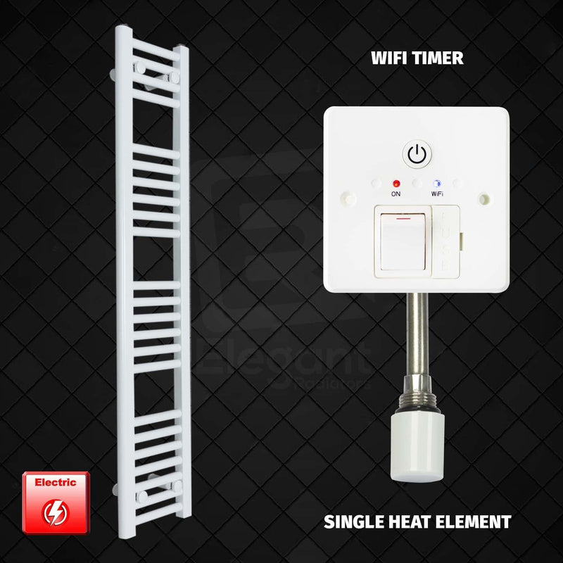 Single Heat Element + Wifi Timer 200 x 1200 Flat White Pre-Filled Electric Towel Radiator