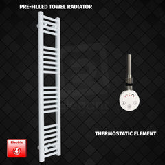 Thermostatic Element 200 x 1200 Flat White Pre-Filled Electric Towel Radiator
