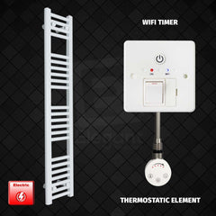 Thermostatic Element + Wifi Timer 200 x 1200 Flat White Pre-Filled Electric Towel Radiator