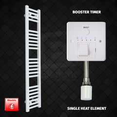Single Heat Element + Booster Timer 200 x 1200 Flat White Pre-Filled Electric Towel Radiator