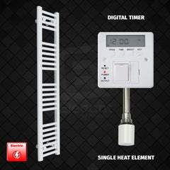 Single Heat Element + Digital Timer 200 x 1200 Flat White Pre-Filled Electric Towel Radiator