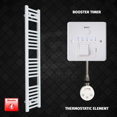 Thermostatic Element + Booster Timer 200 x 1200 Flat White Pre-Filled Electric Towel Radiator