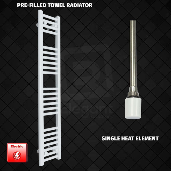 Single Heat Element 200 x 1200 Flat White Pre-Filled Electric Towel Radiator
