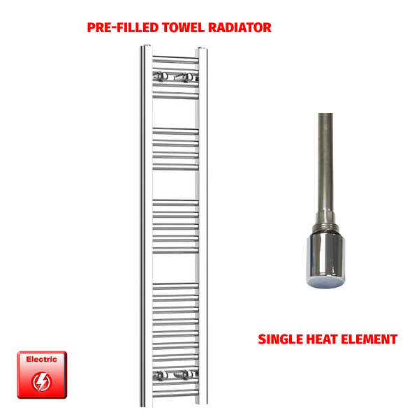 Single Heat Element 200 x 1200 High Flat Chrome Pre-Filled Electric Towel Radiator