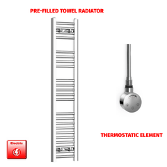 Thermostatic Element 200 x 1200 High Flat Chrome Pre-Filled Electric Towel Radiator