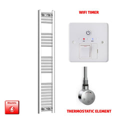 Thermostatic Element + Wifi Timer 200 x 1400 Flat Chrome Pre-Filled Electric Towel Radiator