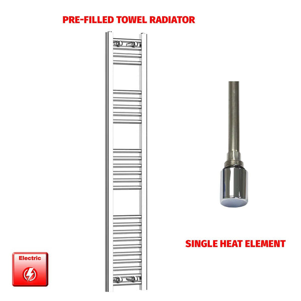 Single Heat Element 200 x 1400 Flat Chrome Pre-Filled Electric Towel Radiator