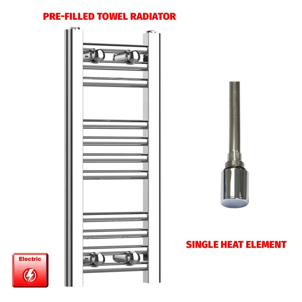 Single Heat Element 200 x 600 Flat Chrome Pre-Filled Electric Heated Towel Rail