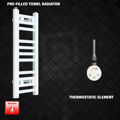 Thermostatic Element 200 x 600mm Flat White Pre-Filled Electric Heated Towel Rail
