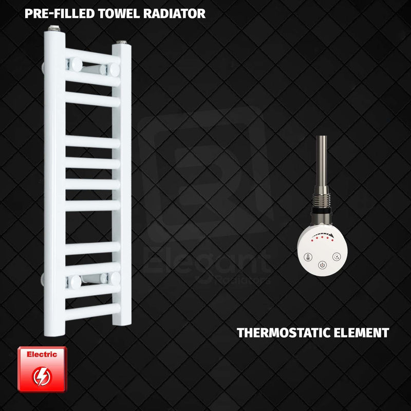 Thermostatic Element 200 x 600mm Flat White Pre-Filled Electric Heated Towel Rail