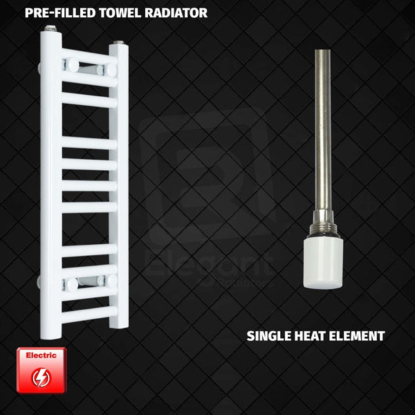 Single Heat Element 200 x 600mm Flat White Pre-Filled Electric Heated Towel Rail