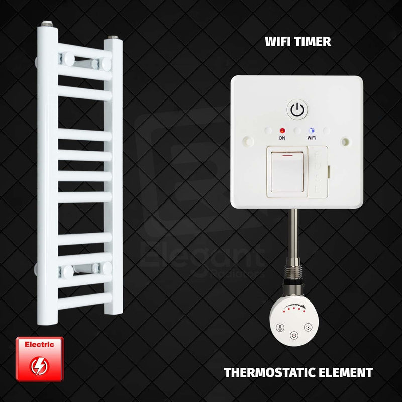 Thermostatic Element + Wifi Timer 200 x 600mm Flat White Pre-Filled Electric Heated Towel Rail