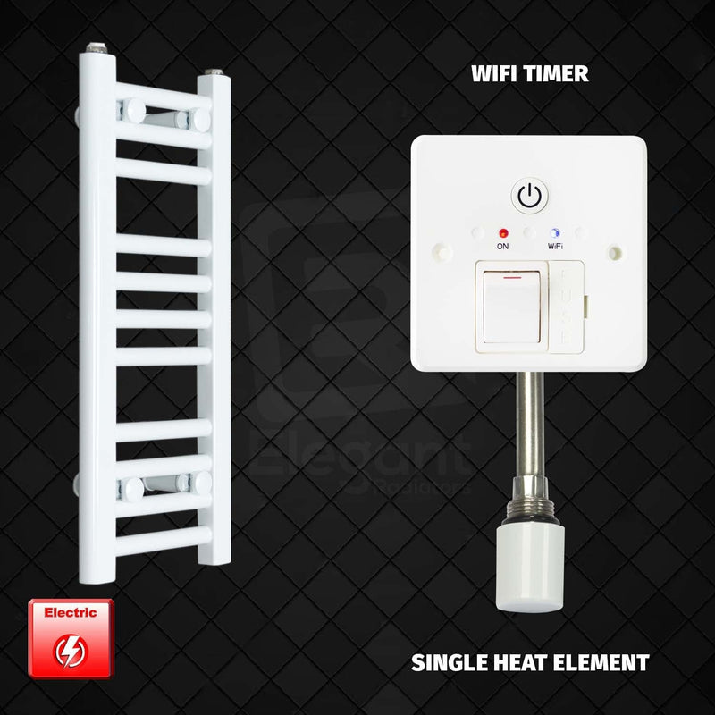 Single Heat Element + Wifi Timer 200 x 600mm Flat White Pre-Filled Electric Heated Towel Rail