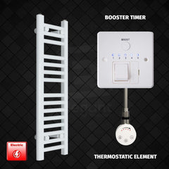 Thermostatic Element + Booster Timer 200 x 800 Flat White Pre-Filled Electric Towel Rail HTR